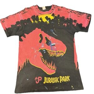 Vintage 1993 Jurassic Park All Over Print Tee Single Stitch FOTL